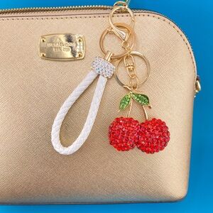🍒 PINK or RED Designer-Inspired Rhinestone Cherries Keychain/ Purse/Bag Charm